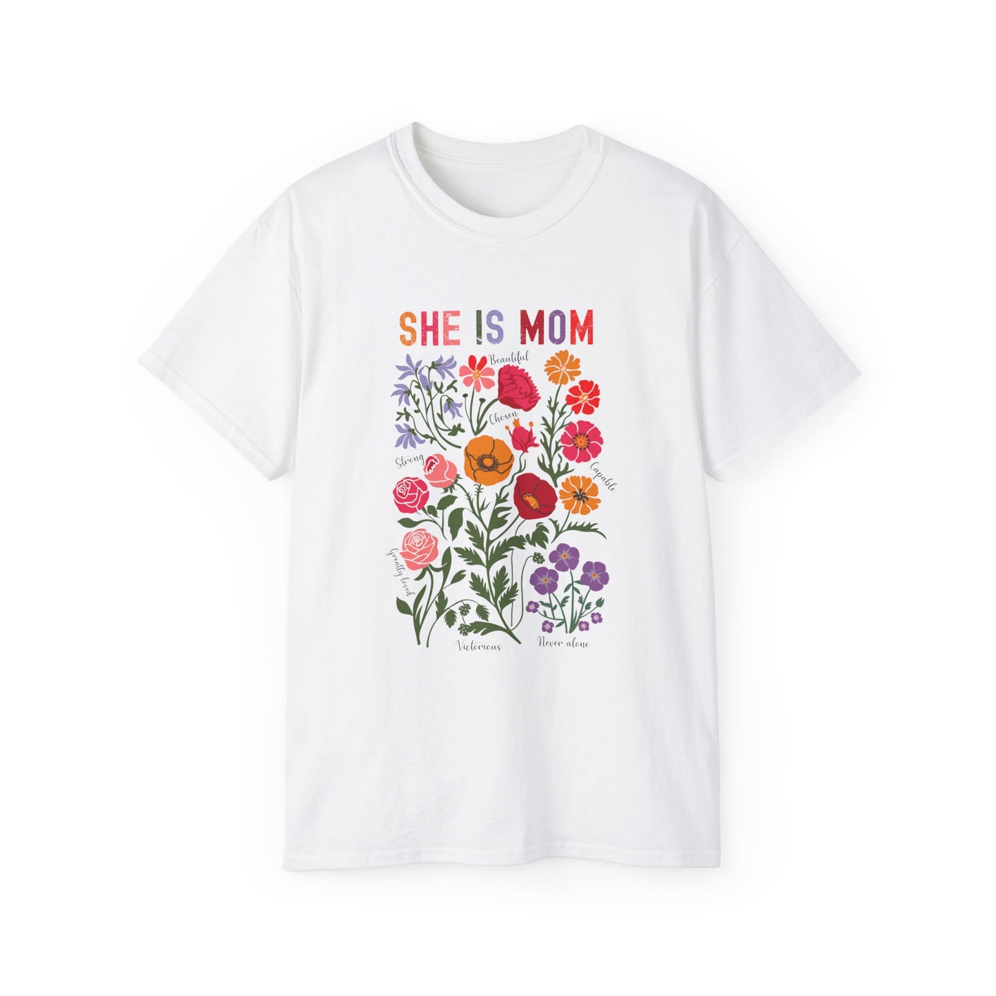 She Is Mom Floral Tee - Unisex Ultra Cotton T-Shirt for Mother's Day