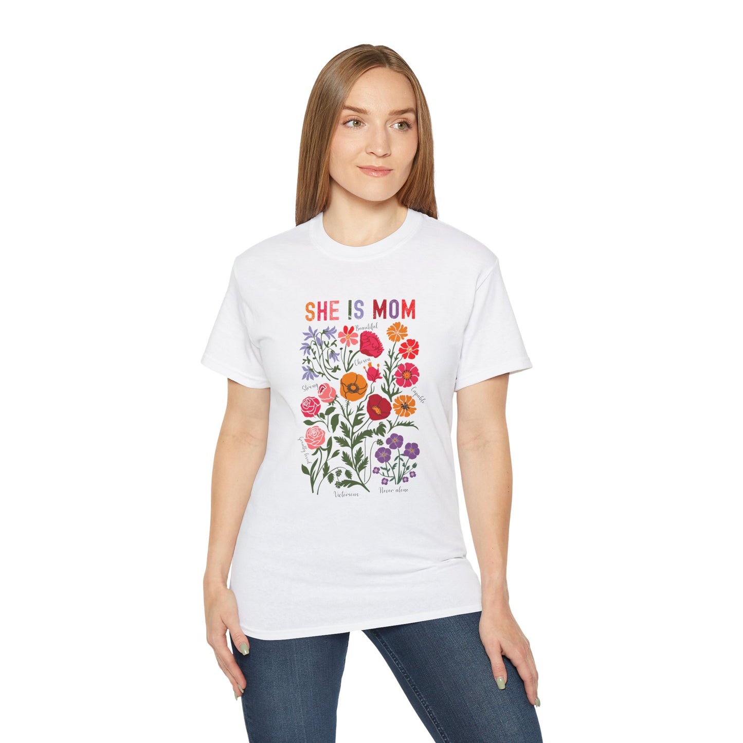 She Is Mom Floral Tee - Unisex Ultra Cotton T-Shirt for Mother's Day