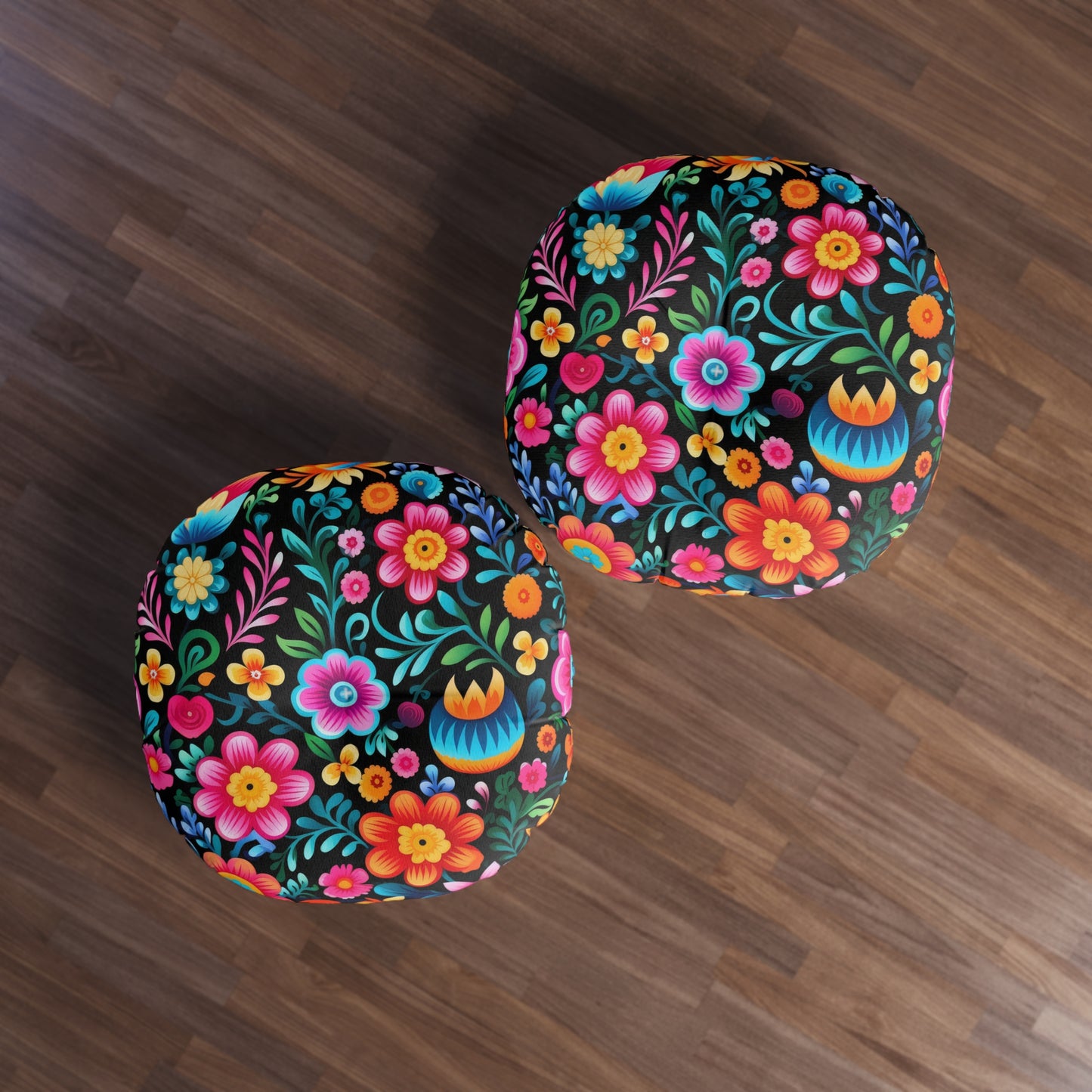 Vibrant Floral Tufted Floor Pillow